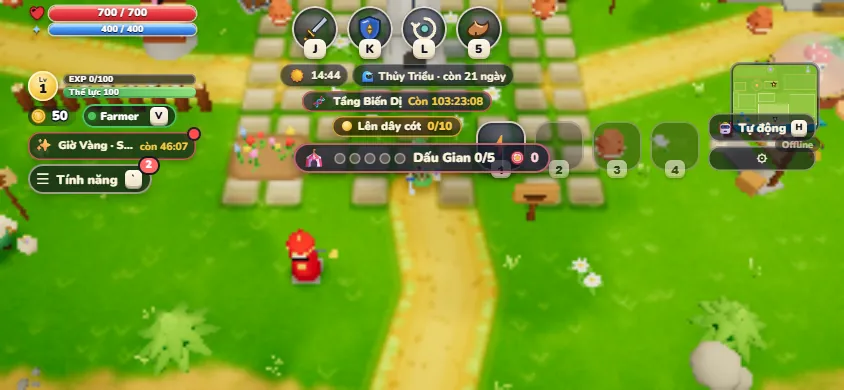 Isle of Dreams in a phone-sized landscape window, showing the same village with a compact interface.